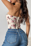 Pink Flower Printed Strapless Corset Top