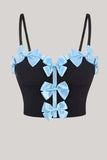 Black Spaghetti Straps Corset Bustier Top with Blue Bows