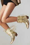 Golden Low Chunky Heel Western Cowgirl Boots