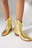 Golden Low Chunky Heel Western Cowgirl Boots