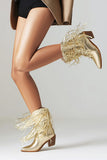 Women's Blue Fringe Metallic Pointed Toe Fashion Boots