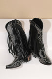 Women's Black Embroidery Tassel Leather Boots