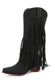 Fashion Black Solid Color Suede Tassel Pointed Toe High Heel Boots