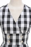 Black V Neck Plaid Vintage 1950s Dress