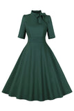 Dark Green Stand Collar Vintage 1950s Dress