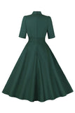 Dark Green Stand Collar Vintage 1950s Dress