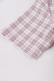 Purple Red Plaid Short Sleeves Swing 1950s Dress