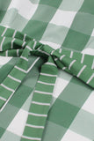 Plaid Green Short Sleeves Retro 1950s Dress with Bows