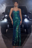 Sparkly Dark Green Mermaid Spaghetti Straps Prom Dress with Sequins