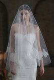 White Classic Floral Tulle Bridal Veil