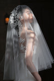 White Elegant Appliqued Bridal Veil