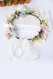 Champagne Floral Wreath Garland Bride Headband with Ribbon