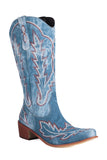 Classic Black Embroidered Pointed Toe Knee High Wide Calf Cowgirl Boots