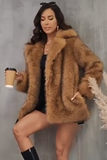 Brown Open Front Shaggy Faux Fur Coat