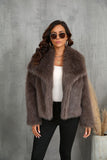 Black Shawl Lapel Short Fitted Faux Fur Coat