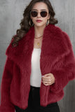 Black Shawl Lapel Short Fitted Faux Fur Coat