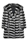 Grey White Notched Lapel Striped Long Shearling Coat