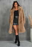 Camel  Notched Lapel Long Faux Fur Long Shaggy Women Coat