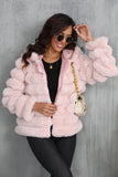 Black Fluffy Faux Fur Cropped Zip Up Coat with Hood