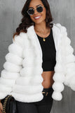 Black Fluffy Faux Fur Cropped Zip Up Coat with Hood