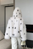 White Dotted Faux Fur Short Women's Coat