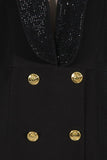 Sparkly Black Shawl Lapel Backless Beading Women's Blazer