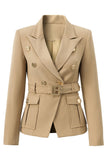 Light Brown Peak Lapel Slim Fit Women Blazer with Belt