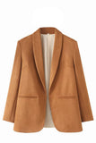 Casual Camel Shawl Lapel Open Front Women Blazer