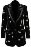 Peak Lapel Black Long Sleeves One Button Women Blazer