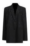 Sparkly Black Notched Lapel Women Blazer with Beading