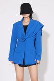 Royal Blue Asymmetrical Notched Lapel Women Blazer