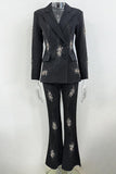 Sparkly Black Peak Lapel Women Suits