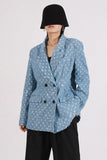 Sparkly Blue Notched Lapel Women Blazer with Sequins