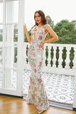 Apricot Floral Mermaid Long Prom Dress