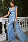 Sparkly Blue Sequined Mermaid Long Prom Dress