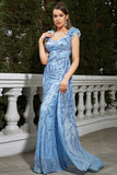 Sparkly Blue Sequined Mermaid Long Prom Dress