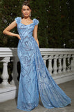 Sparkly Blue Sequined Mermaid Long Prom Dress