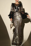 Sparkly Black Silver Mermaid Sequined Prom Dress With Long Sleeves