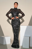 Sparkly Black Sequined Mermaid Prom Dress With Long Sleeves