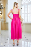 Fuchsia A Line Spaghetti Straps Prom Dress with Bow