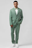 Grey Green Peak Lapel Single Breasted 2 Piece Men's Prom Suits