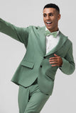 Grey Green Peak Lapel Single Breasted 2 Piece Men's Prom Suits