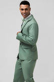 Grey Green Peak Lapel Single Breasted 2 Piece Men's Prom Suits