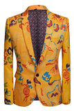 Yellow 2 Piece Notched Lapel Print Men's Suit