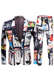 White Notched Lapel Special Graffiti 2 Piece Men's Suit