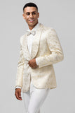 Ivory Pattern Printed Shawl Lapel Men‘s Prom Blazer