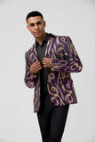 Glitter Purple Pattern Printed Notched Lapel Men's Blazer