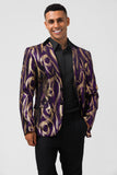 Glitter Purple Pattern Printed Notched Lapel Men's Blazer