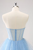 Sky Blue A Line Sweetheat Corset Tulle Homecoming Dress with Sequins