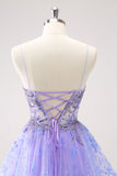 Sparkly Lilac A Line Spaghetti Straps Short Homecoming Dress with Sequins